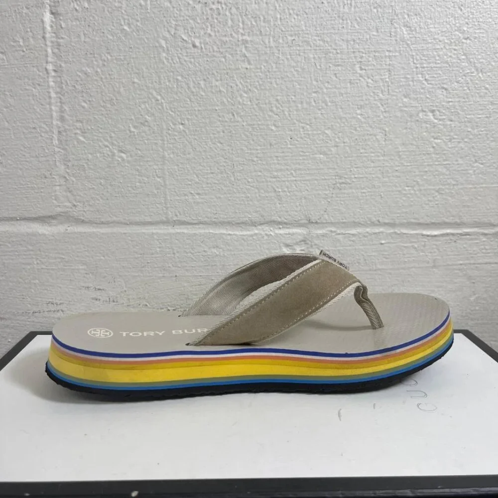 Tory Burch 70s Platform Calcare Sterling Grey Flip‎ Flop Slip On Women's 9 M